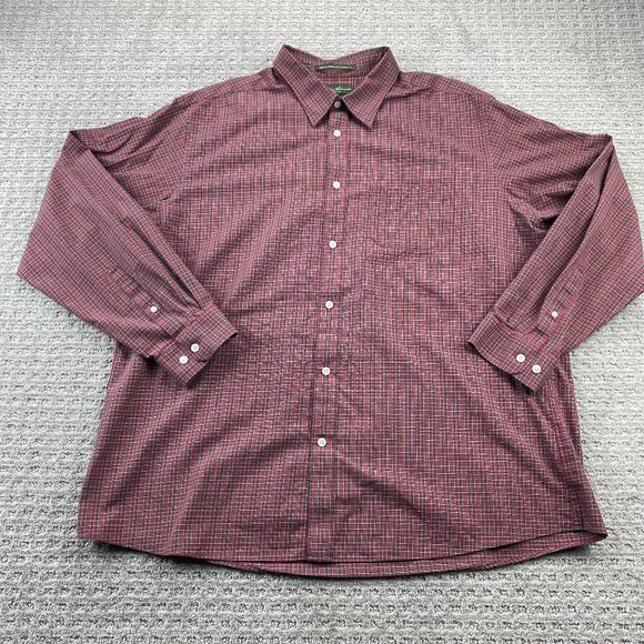 Eddie Bauer Shirt Men XXL Red Plaid Button Up Wrinkle Resistant Classic Fit Polo - Picture 1 of 10